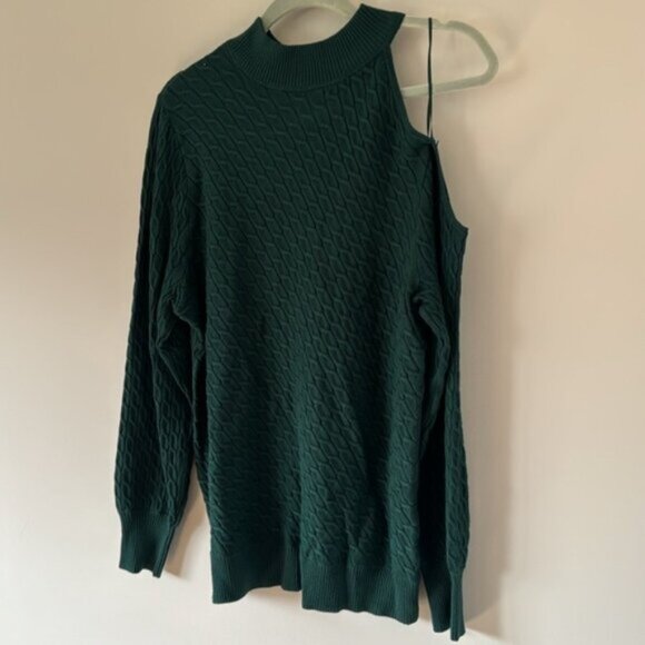 Addition Elle Women Forest Green Knit One Bare Shoulder Sweater Plus Size 1X - Picture 3 of 11